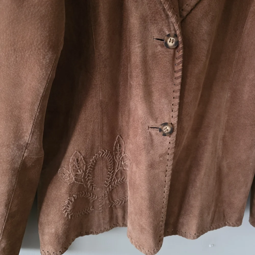 Wilsons Leather L Vintage Bohemian Western Embroidered Whip Stitch Suede Jacket - Picture 8 of 16